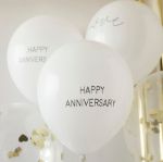 Hvid og Guld konfetti balloner Happy Anniversary 5 stk